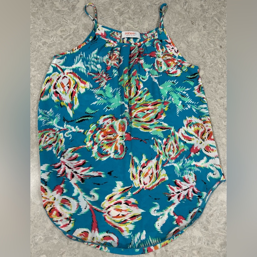Renee C. Women's Teal Floral Sleeveless Top size XS/P